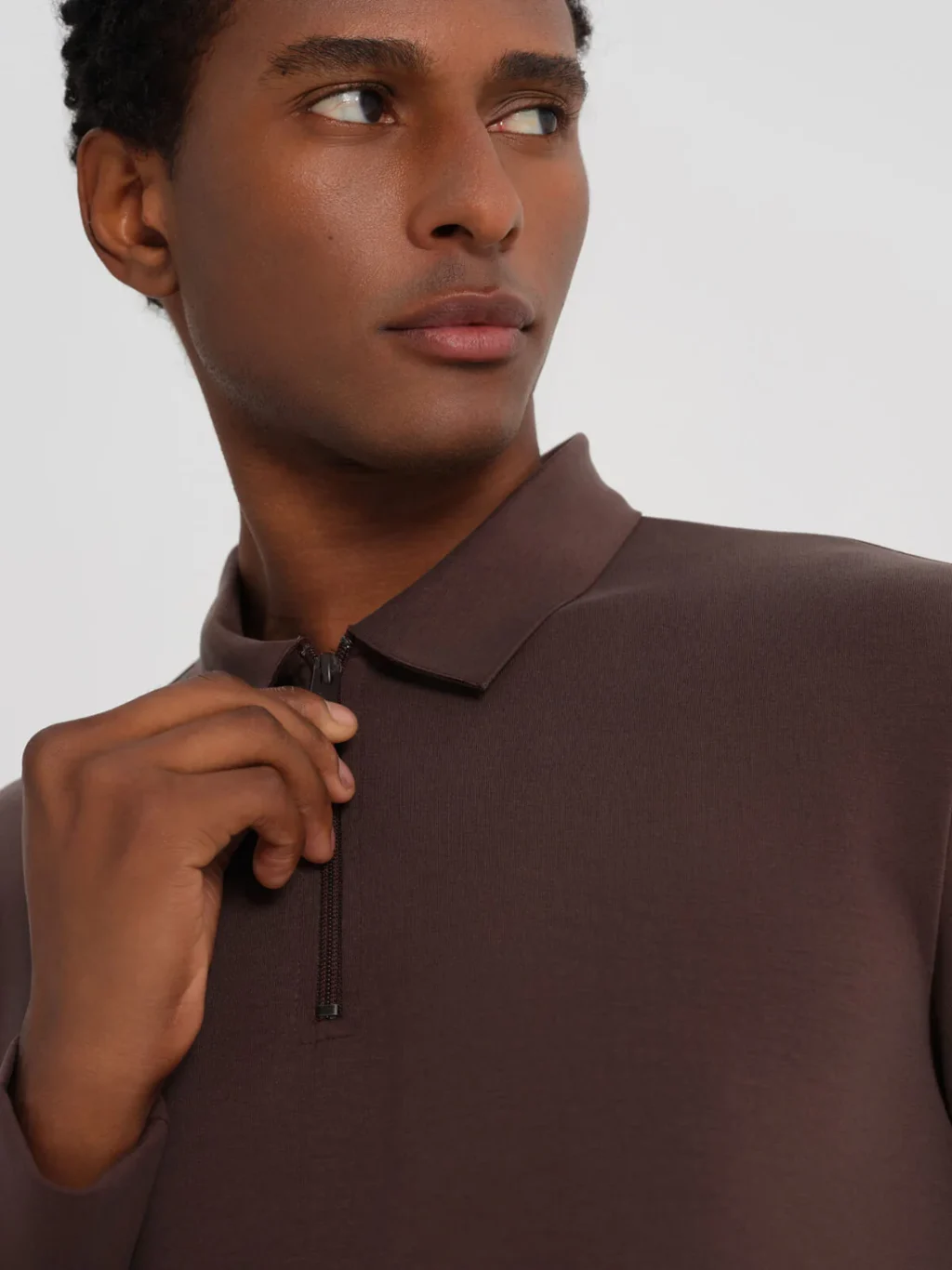 Dadado Polo - Bambu Polo Longsleeve Zipper Brown - Afbeelding 3