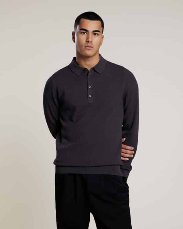 Aeden Polo - Duncan Knit Dark Shadow