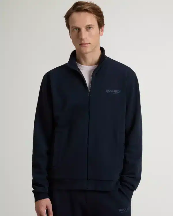 Woolrich Vest - Macro Logo Full-Zip Track Melton Blue