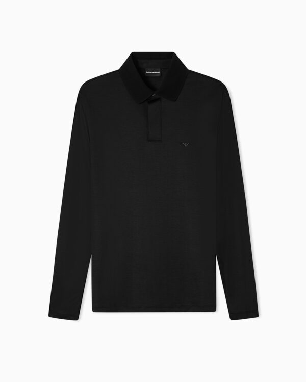 Emporio Armani Polo - Lyocell Polo Rounded Micro Eagle Black